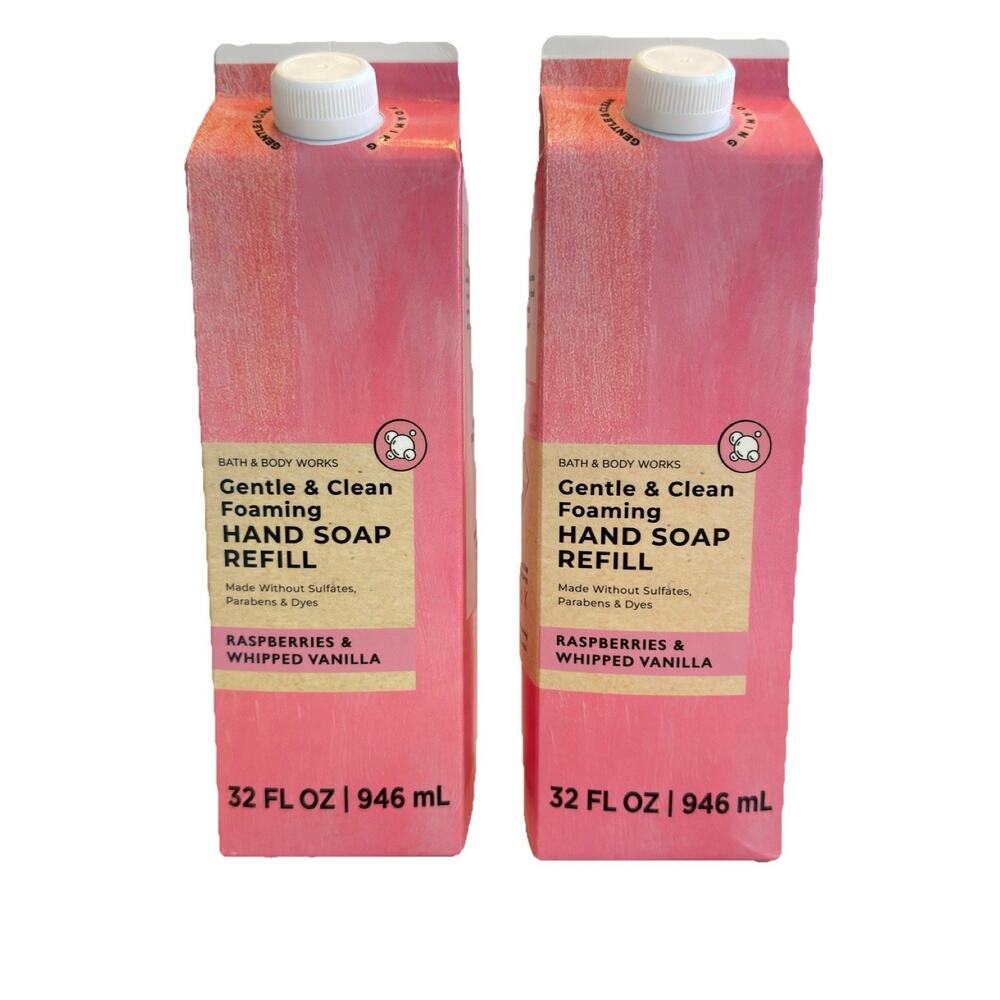 2 X Bath & Body Works RASPBERRIES & WHIPPED VANILLA Foaming Hand Soap Refill